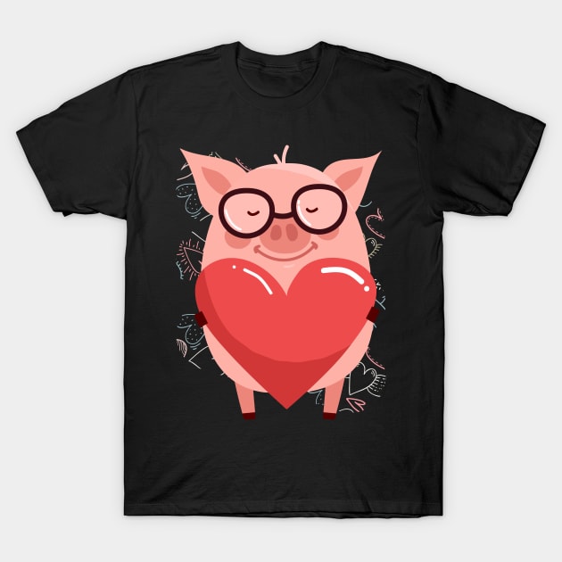 Valentines Day Shirt, Cute Pink Pig With Hearts T-Shirt by GIFTGROO